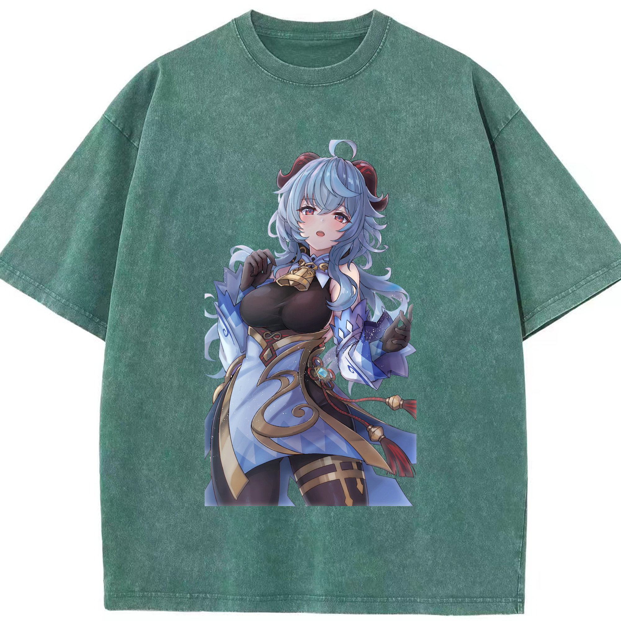 げんし神 甘雨 かんう genshin Ganyu 綿100% ヴィンテージ風 半袖Tシャツ（フロントプリント）